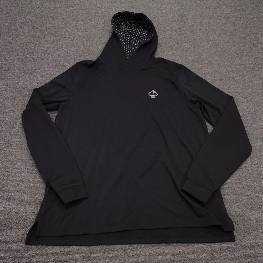 Pins & Aces Hoodie Mens Medium Black Golf Pullover Stretch Logo Hood Performance